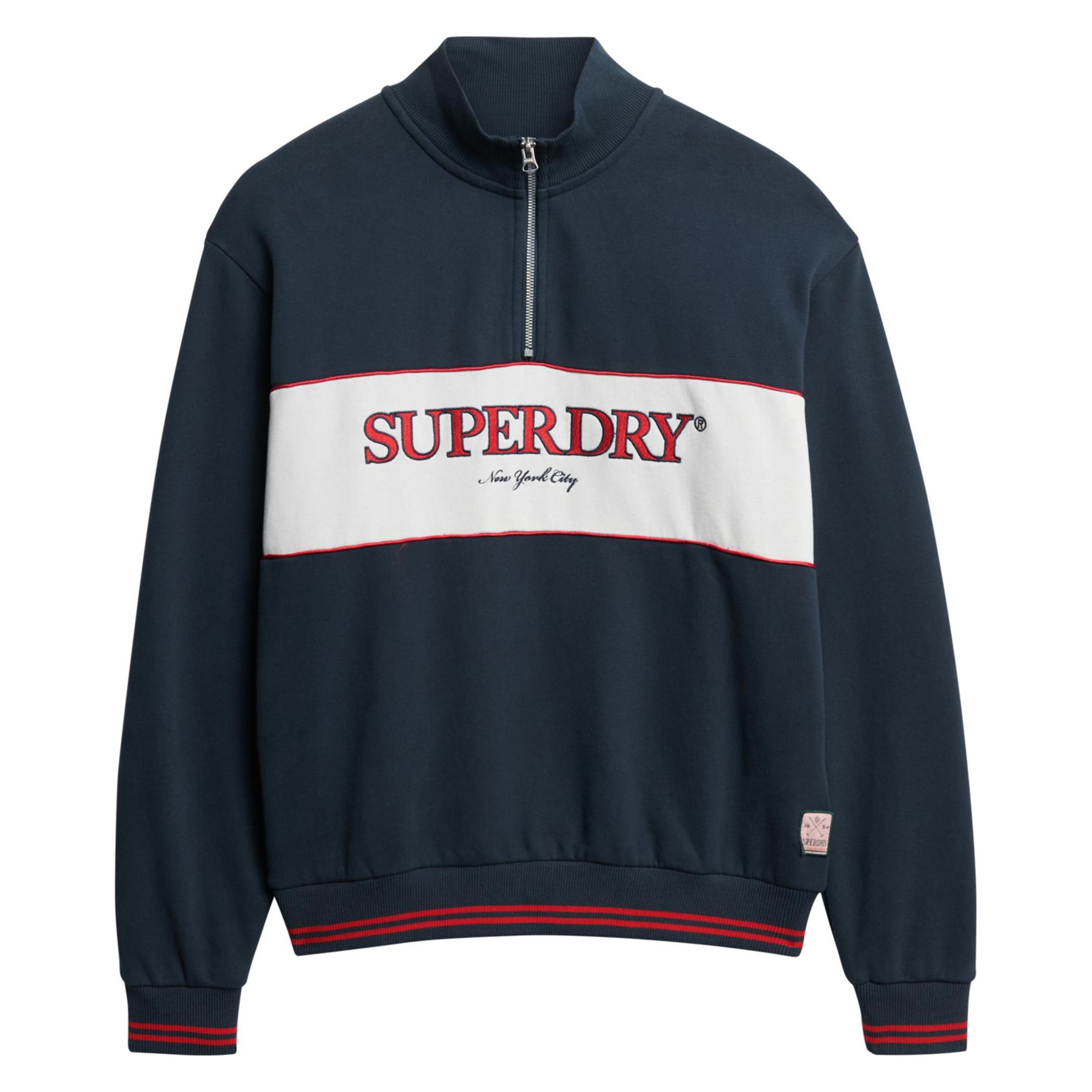 Superdry, Damen, Pullover, Lockere Country Club Kapuzenjacke Mit Halblangem Reissverschluss, Blau, (L)