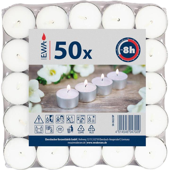 Produktbild Jeka Teelichter 50er-Pack weiss 8 h (50 Stk.)