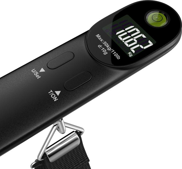 Produktbild Bearware Kofferwaage digital, bis 50 kg, mit Wiegeband & Haken, für Reisen, Gepäckwaage mit Display, schwarz (Kofferwaage)