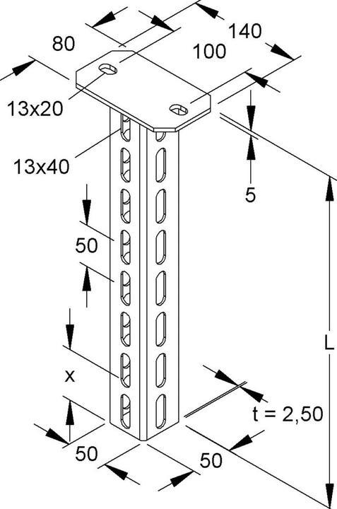 Actual product image Niedax NIE HU5050/250 Hanging bar U-profile 50x50x250mm hot-dip galvanised DIN EN ISO 1461