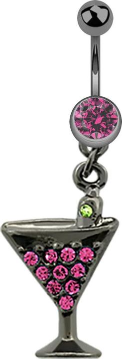 Immagine prodotto Star Piercing Banana nera con ciondolo cocktail e cristallo rosa (senza ottone, Acciaio chirurgico 316L)