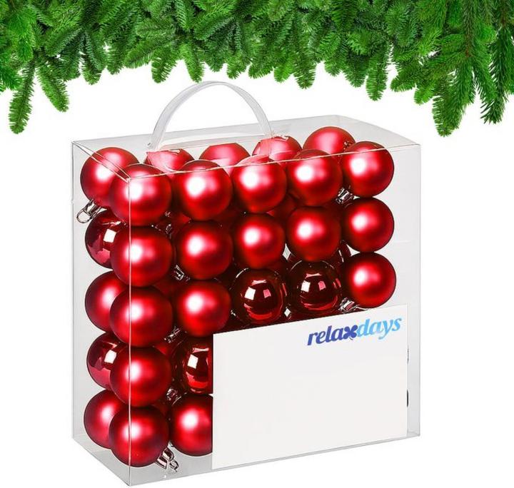 Actual product image Relaxdays - Weihnachtskugeln 50er Set, Rot/ Silber, 7 x 6 cm (50 -part)