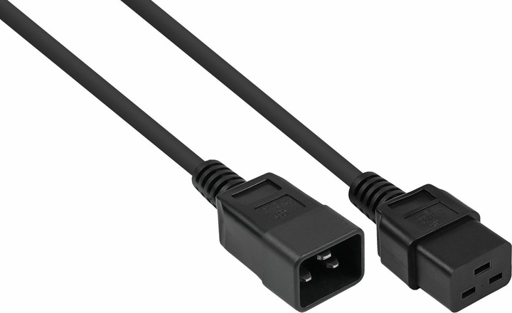 Kabelmeister Kaltgeräteverlängerung Kaltgeräte-Stecker C20 an Kaltgeräte-Buchse C19, schwarz, 1,50m