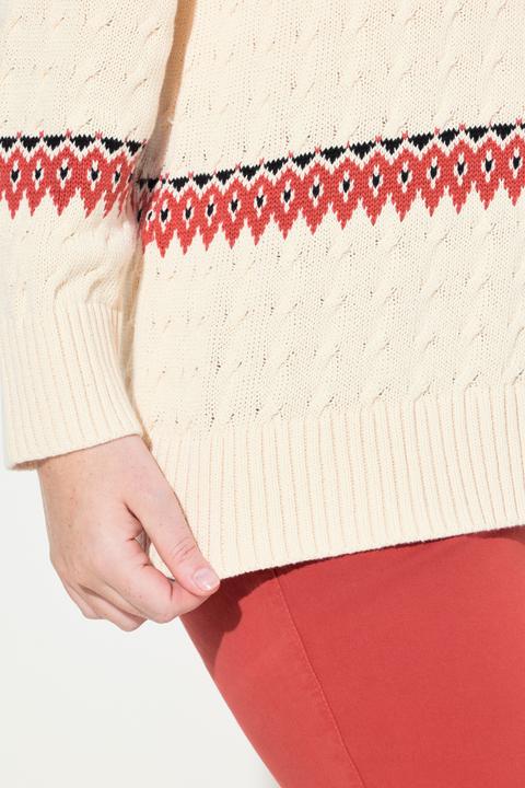 Immagine prodotto Ulla Popken Maglione in cotone biologico con tecnica Fair Isle, scollo a girocollo e maniche lunghe (46, 48)