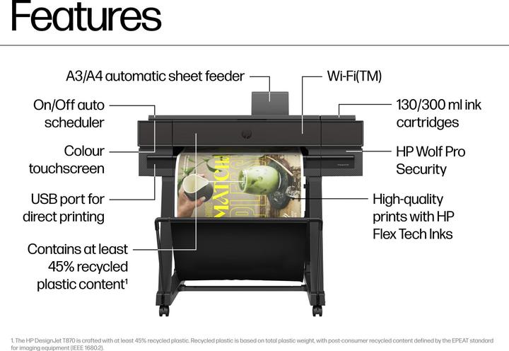 Produktbild HP DesignJet T870 24-in Printer (Farbe)