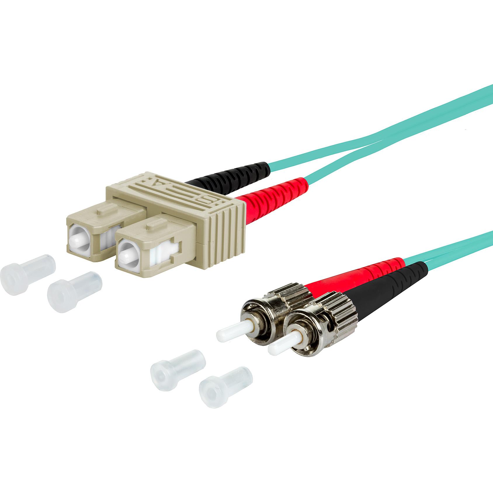 Metz Connect 151J1EOAO20E OpDAT Patchkabel OM3 SC-D/2xST MM 2m aqua I-V(ZN)H 50/125 (CAT8.2, 2 m), Netzwerkkabel