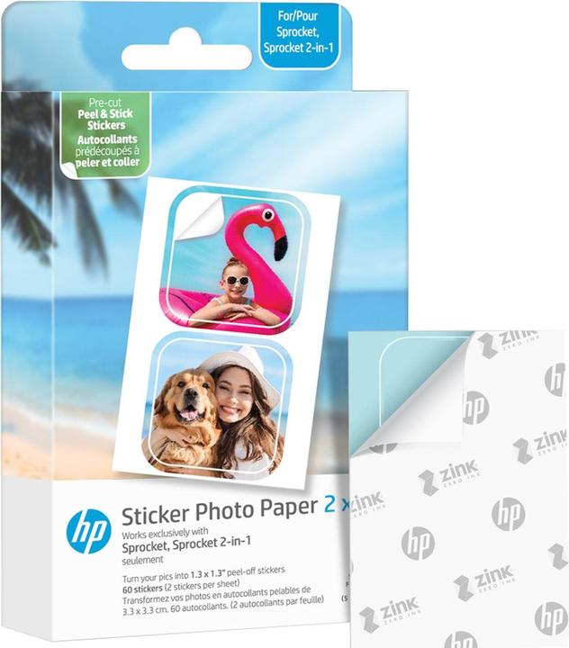 Produktbild HP Zink-Papier Sprocket Luna 30er-Pack 2x3 Vorgefertigte 1,3x1,3 Aufkleber (HPIZ2X330C) (30 Stk.)
