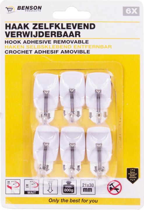 Produktbild Benson Haken selbstklebend abnehmbar 6 Stück 2,1 x 3 cm