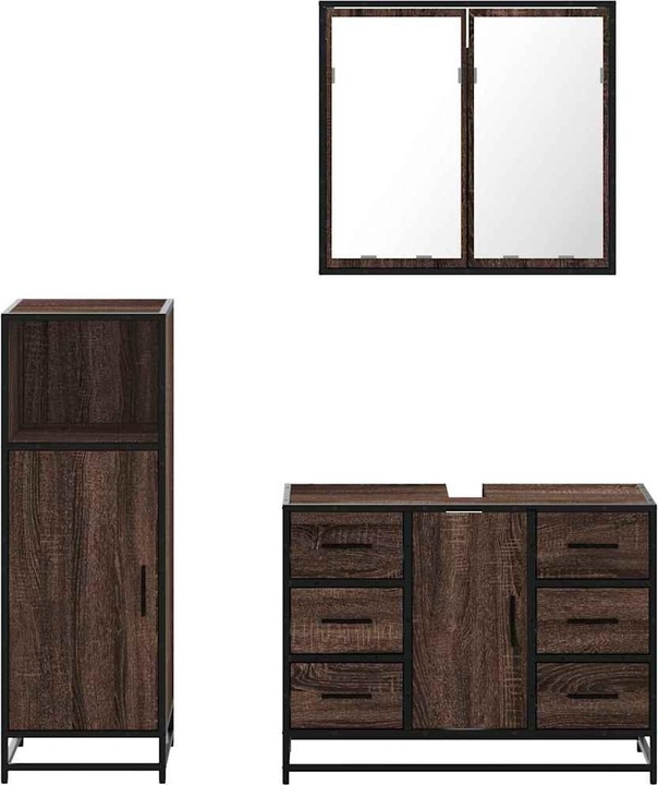 Image du produit VidaXL Ensemble de meubles de salle de bain 3 pièces en bois composite marron aspect chêne Ensemble de