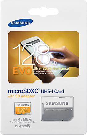 Actual product image Samsung EVO microSDXC with adapter (128 GB, microSDXC, U1, UHS-I)