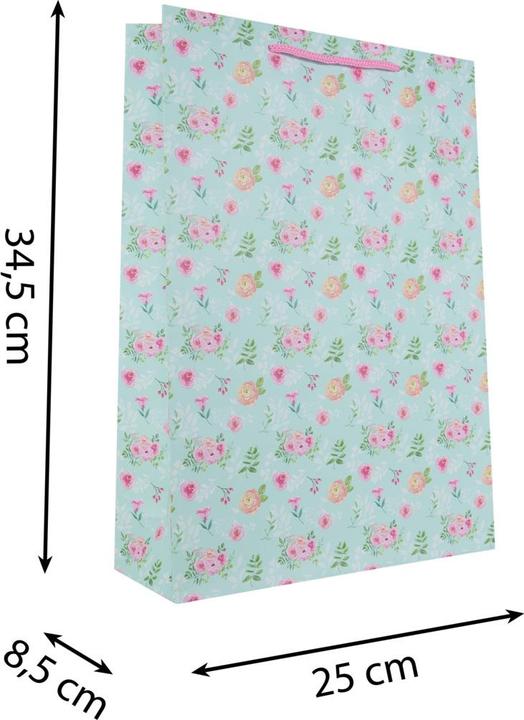 Actual product image Idena Geschenktasche Blumen Kraftpapier 140g/m² blau 25x34,5x8,5cm
