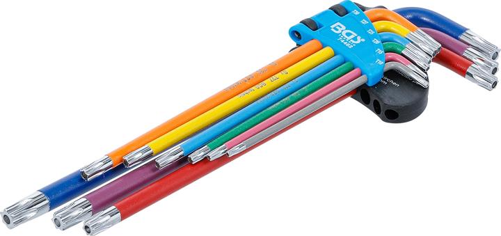BGS Jeu de clés allen | multicolore | extra longues | profil T (pour Torx) avec perçage T10 - T50 | 9...