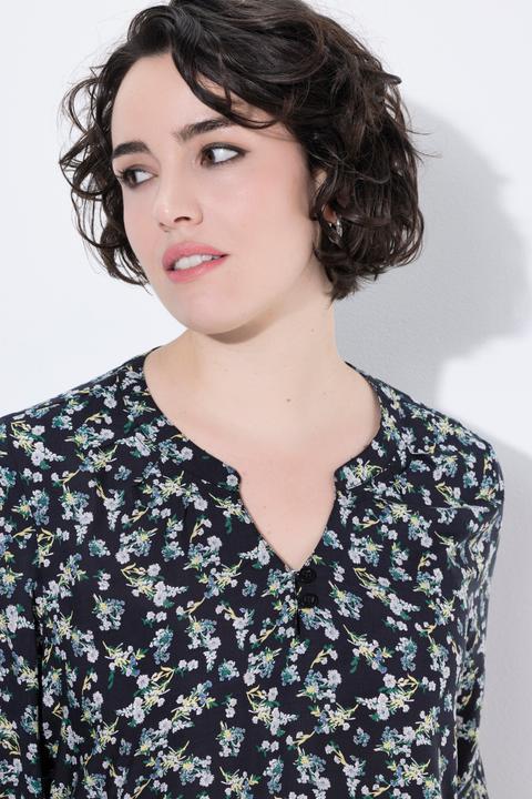 Actual product image Ulla Popken Soft Floral Modal Split Neck Blouse (46)
