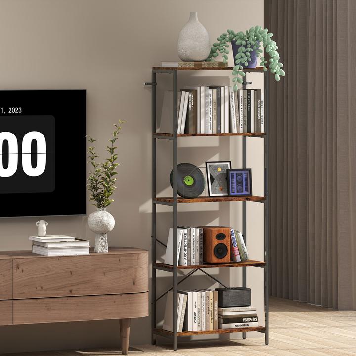 Immagine prodotto Homcom Bücherregal Metall Rustikal-Braun (30 x 30 x 170.50 cm)