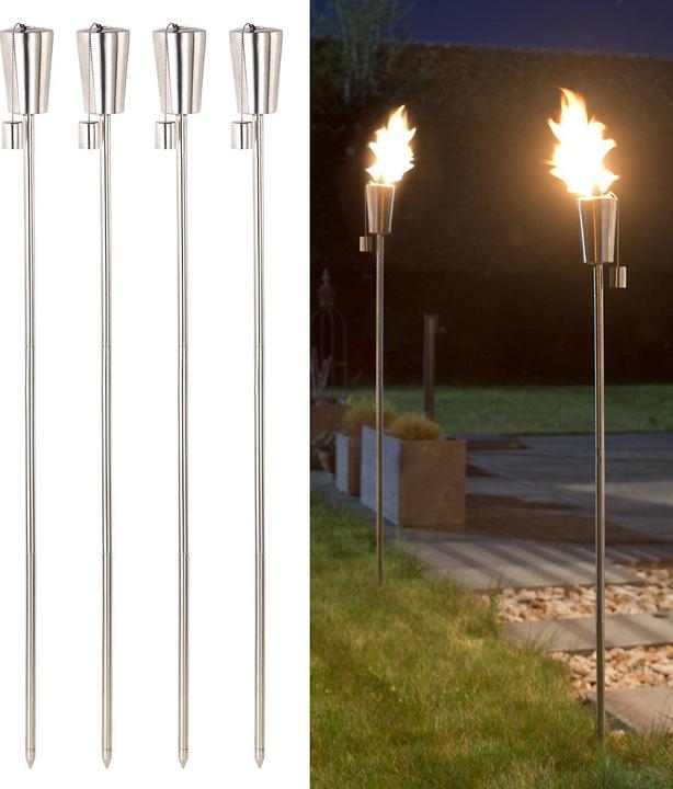 Actual product image Carlo Milano Stainless steel garden torch "Cupid", stainless, 280 ml,110 cm, set of 4