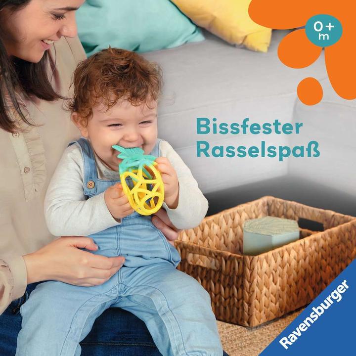Actual product image Ravensburger 4869 play+ rattle clutching toy: pineapple, teething aid, silicone baby toy from 0