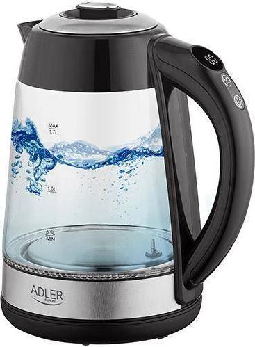 Actual product image Adler AD 1285 Electric, 2200 W, 1.7 L, Glass / Stainless steel, 360 ° rotational base, Gray (1.70 l)