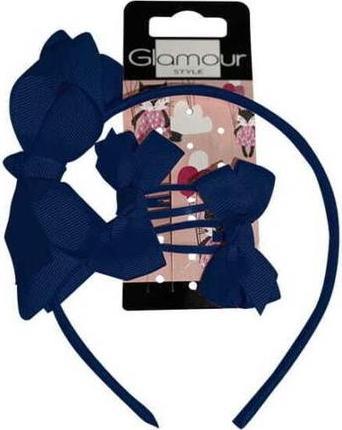 Glamour Set Kids Back To School Headband + Cufflinks With Bow 2Pcs. Navy