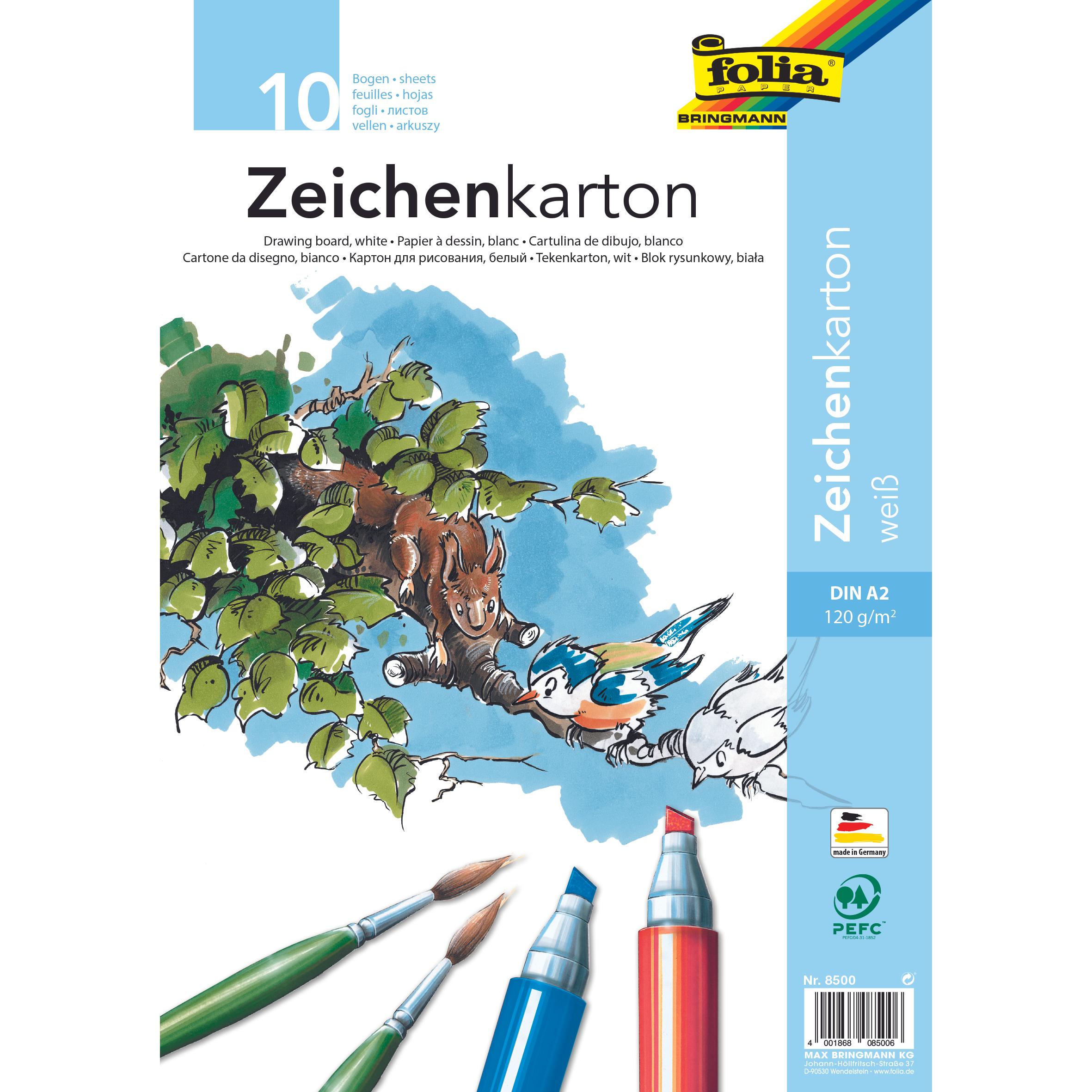 Folia, Bastelpapier, Zeichenkarton A2 10Bg weiss (120 g/m²)