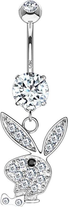 Produktbild Star Piercing Banane 14k weissgold mit Anhänger Playboy Bunny schwarz (ohne Messing, 14k Gold)