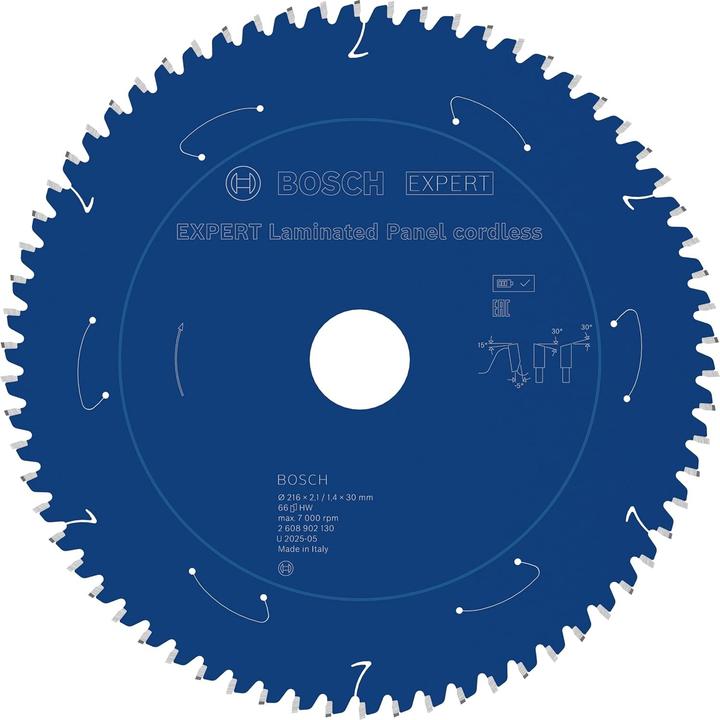 Bosch Professional Zubehör Blau Zubehör 2608902130 EXPERT Kreissägeblatt Laminatplatte kabellos 216 x 2,1/1,4 x 30 mm T66