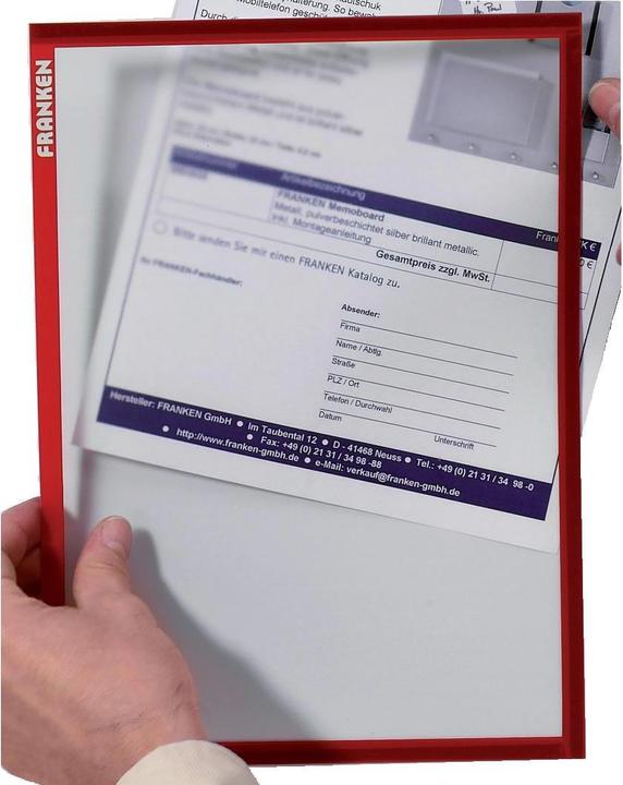 Produktbild Franken Magnet-Tasche FRAME IT X-tra!Line, DIN A3, rot Dokumentenhalter, transparent, magnetisch, Hartfolie (A3, 1 x)