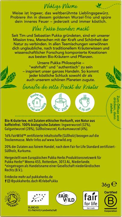 Nährwerte und Zutaten Pukka Drei Ingwer (36 g)