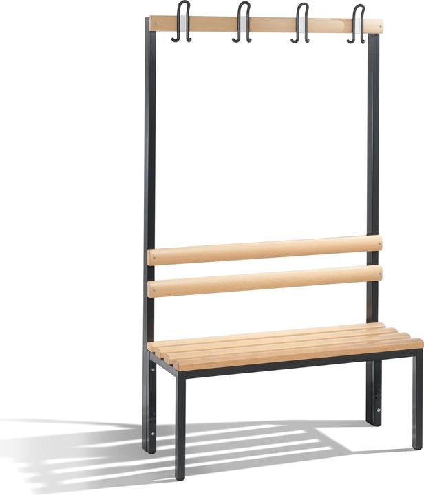 Actual product image C+P BASIC cloakroom bench, single sided, hook rail, beech, length 1000 mm. (100 cm, 165 cm)