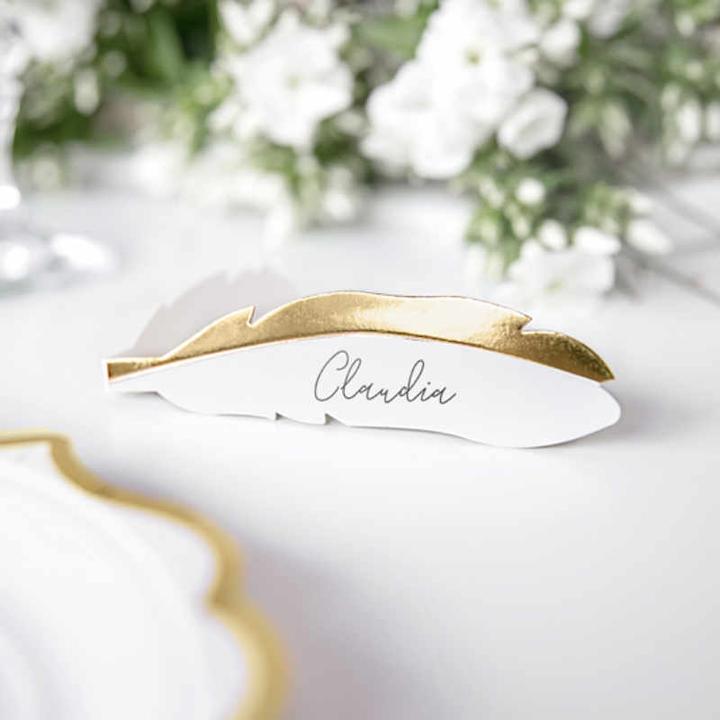 Produktbild Partydeco Place cards - Feathers, gold, 10.5x3cm (1 pkt / 10 pc.) (10 Stück)