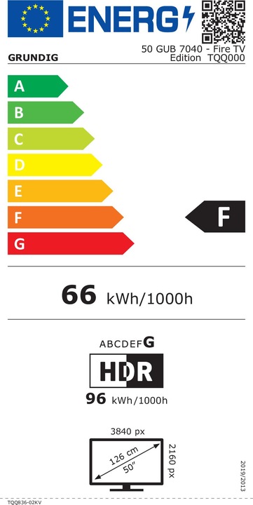 Etichetta energetica Grundig 50 GUB 7040 - Edizione Fire TV - 126 cm (50") (50", LED, 4K)