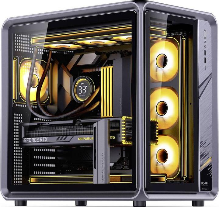 Produktbild Jonsplus BO400 PC-Gehäuse, Midi-Tower, ATX, Alu Frame, Tempered Glass – schwarz (ATX)
