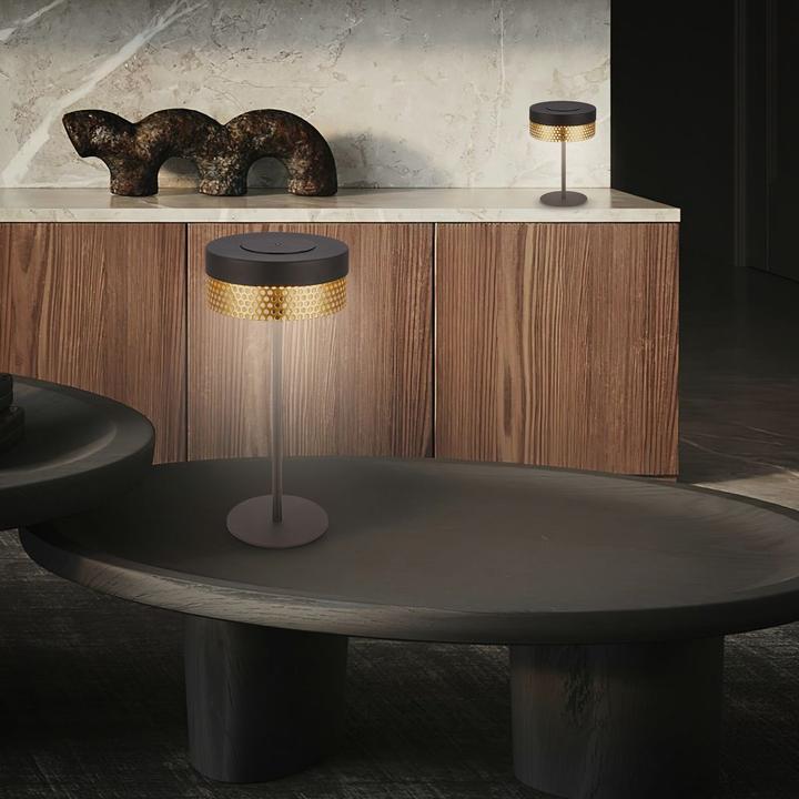 Image du produit Briloner Brilo unplugged BOOHA Akku Tischleuchte mit Lochblech - Schwarz, Gold (300 lm)