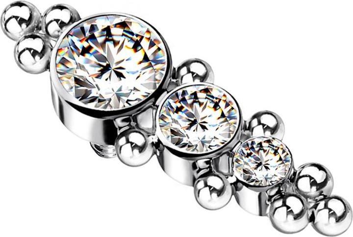 Produktbild Star Piercing Dermal Anchor silber mit Kugeln und drei Kristallen silber (ohne Messing, Titan)