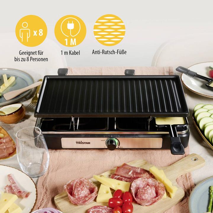 Produktbild Tristar Gourmetstel RA-2746 - Gourmetset Raclette 8 personen - Met regelbare thermostaat - Zwart/RVS