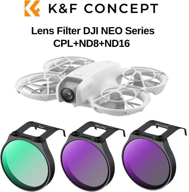 K&F Concept 3pcs Filter Kits, CPL+ND8+ND16, HD, Anti-Reflection Green Coating, Waterproof and Scratch Resistant (Drohnen Filter, DJI Neo)