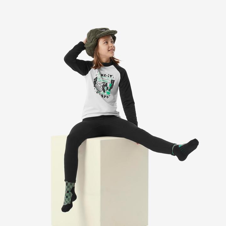 Actual product image Wedze Ski underwear functional shirt for children - BL 500 black/white with motif (140)