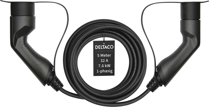 Produktbild Deltaco EV-Ladekabel, E-Auto & Hybrid, Typ2 auf Typ2, 32 A, 7,6 kW, 1-phasig (Typ 2, 7.60 kW, 32 A, 5 m)