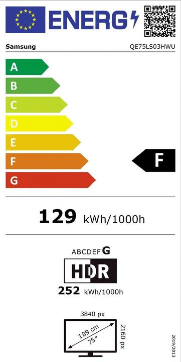 Energy Label Samsung QE75LS03HWUXZU (75", LS03HW, LCD, 4K, 2026, CH)