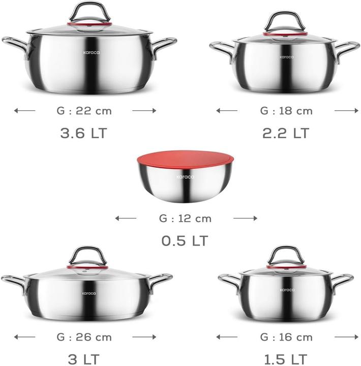 Produktbild Karaca Emirgan XL Cookware with Storage Lid Induction Base Made of Steel Pack of 10 (Pfannenset + Topfset, Edelstahl)