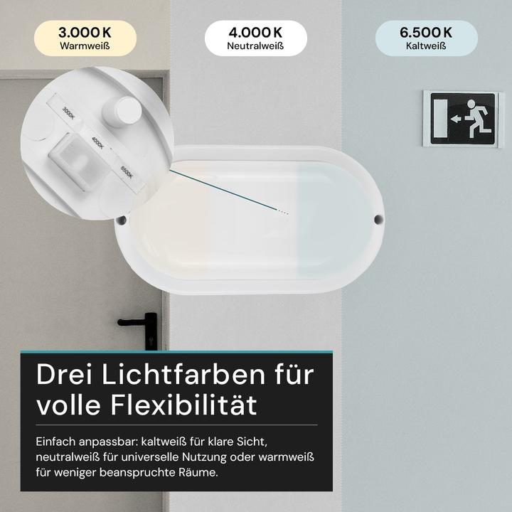 Actual product image Luxula LED-Kellerleuchte, 12W, EEK: F, 1080lm, CCT, IP54, weiss (1080 lm)