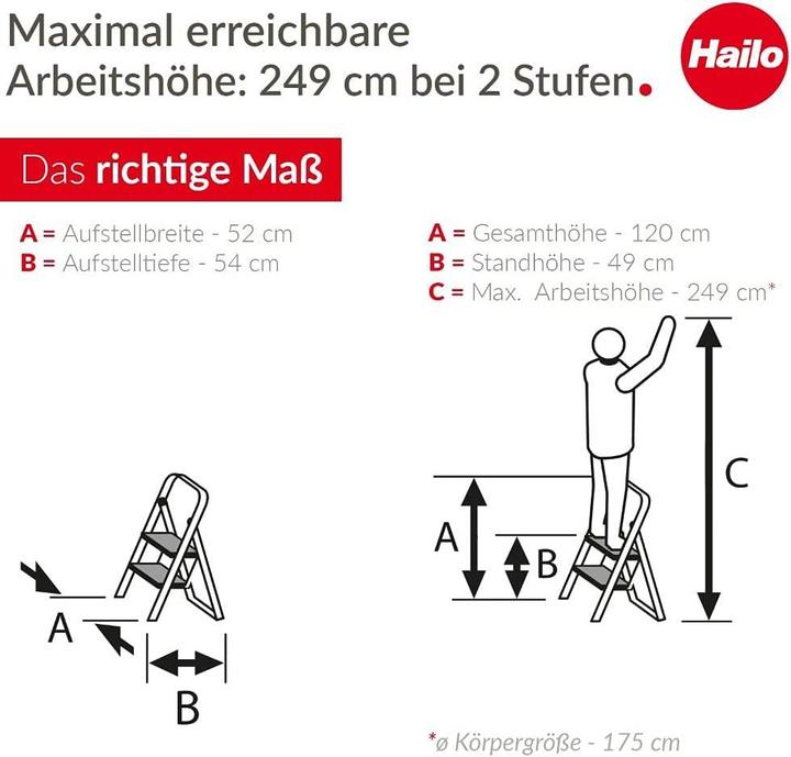Image du produit Hailo K100 TopLine, escabeau confort, 2 marches (Échelle deux plans, 127 cm)