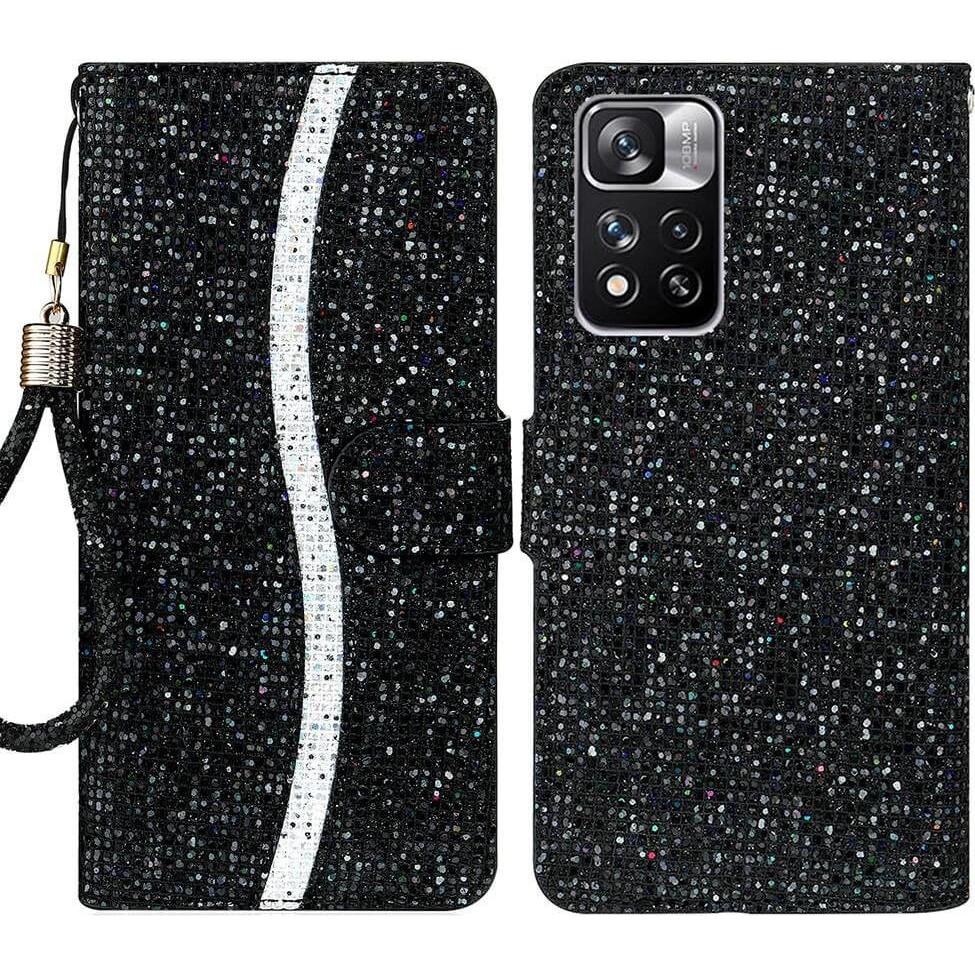 Cover-Discount Xiaomi Redmi Note 11 Pro+ - Glitter Leder Etui schwarz (Xiaomi Redmi Note 11 Pro), Smartphone Hülle, Schw...