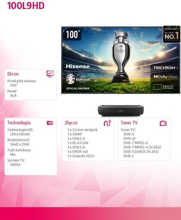 Actual product image Hisense 100L9HD incl. 100" ALR Daylight screen (4K, 3000 lm, 0.25:1)