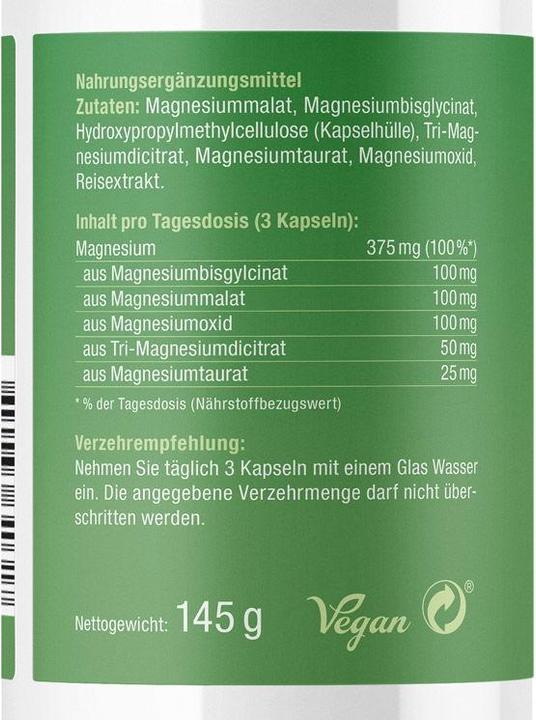 Valeurs nutritives et ingrédients Effective Nature Magnesium Komplex (180 pcs, Capsules)