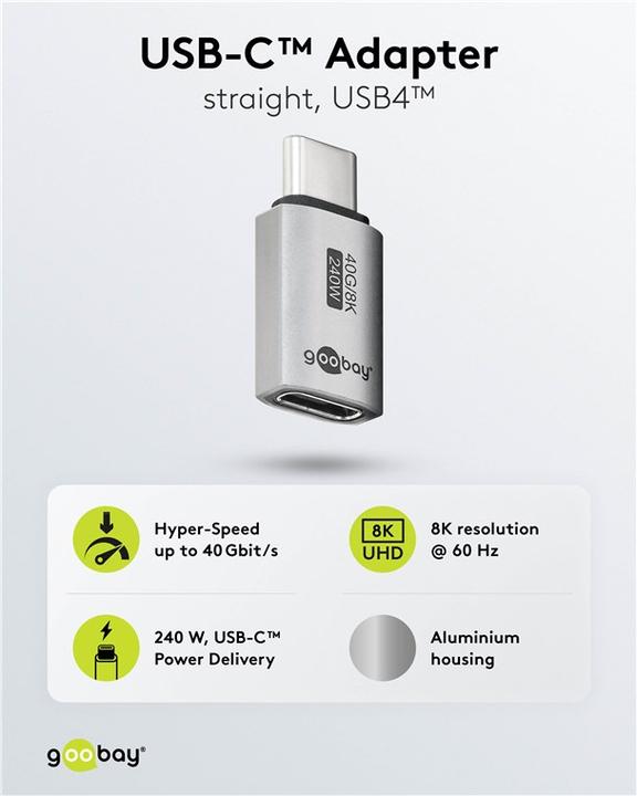Actual product image Goobay USB-C adapter straight, USB4 (USB-C, USB-C)