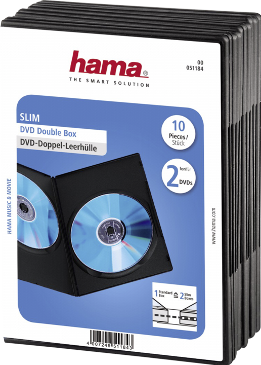 Actual product image Hama 1x10 DVD double empty case Slim 75% space saving