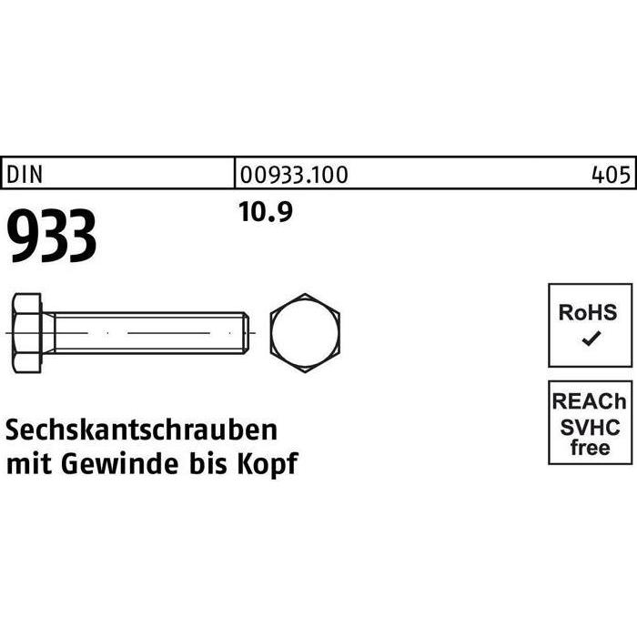 Reyher, Schrauben, Sechskantschraube DIN 933 VG M 22 x 150 10.9 (10 Schrauben pro Stück)