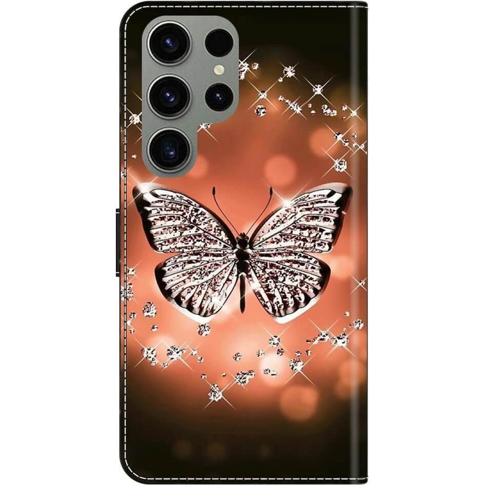 Cover-Discount 3D-Effekt Hülle Etui Crystal Butterfly (Samsung Galaxy S24 Ultra), Smartphone Hülle, Blau