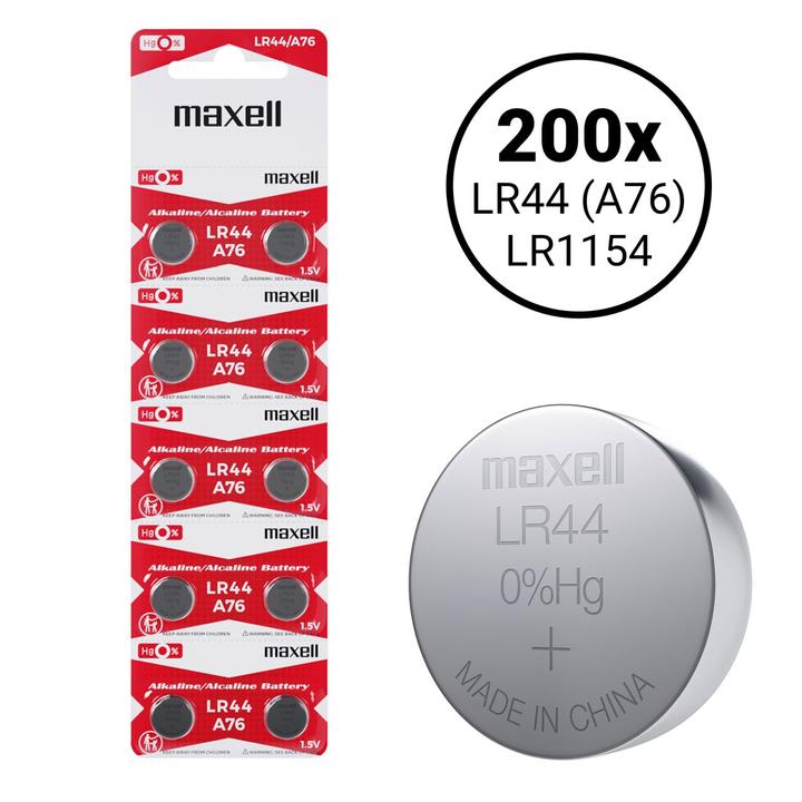 Maxell LR44 A76 (LR1154) - 200 Knopfbatterien (200 pz., LR44, 110 mAh)