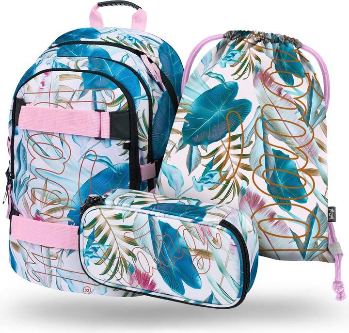 Baagl SET 3 - Skate Leafs Schulset / Rucksack / Federmäppchen / Tasche
